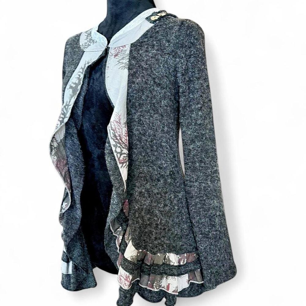 Y2K Whimsy Goth Grey Ruffle Cardigan – Fairycore Button Detail S - Picture 3 of 8